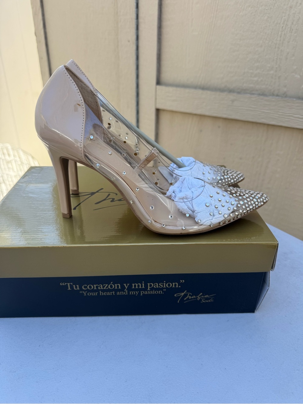 Thalia Sodi Nude Patent Pointed-Toe Studded Pumps